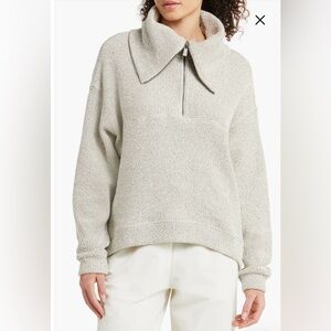 Sweaty Betty Restful Lily White (cream) Bouclé Half Zip Pullover, US Size 6